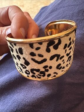 Calf Hair Golf Cuff Bracelet with Black and Cream Leopard Print